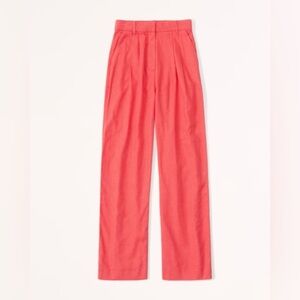 Linen-Blend Tailored Wide Leg Pant | Abercrombie & Fitch | Coral | M Short